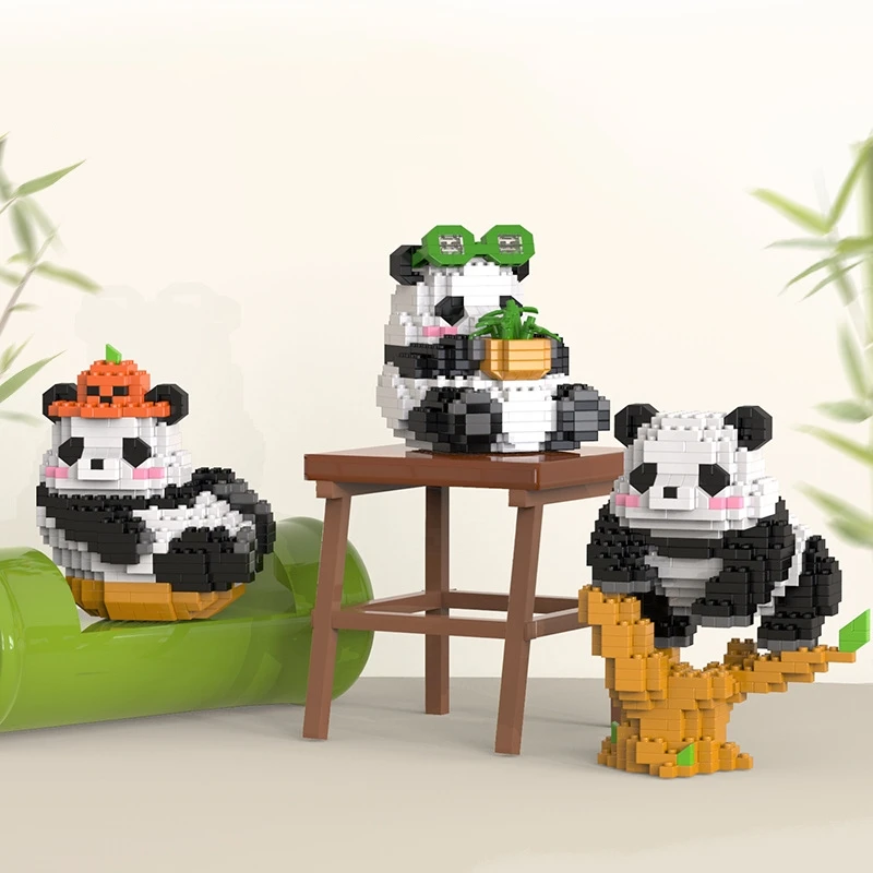 W1116-1121 cute panda bamboo pumpkin hat  Decoration diamond particles Building Block Plastic Toy gift for kids girls boys
