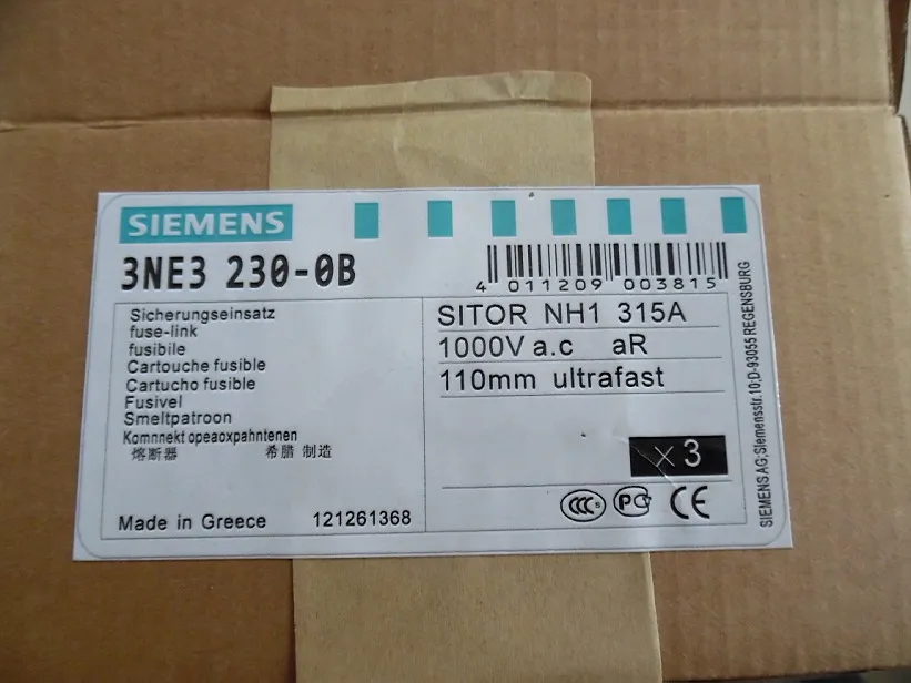 Предохранители: 3NE3222 125A 1000V NH1 / 3NE3221 100A 3NE3224 160A 3NE3225 200A 3NE3227 250A 3NE3230-0 315A