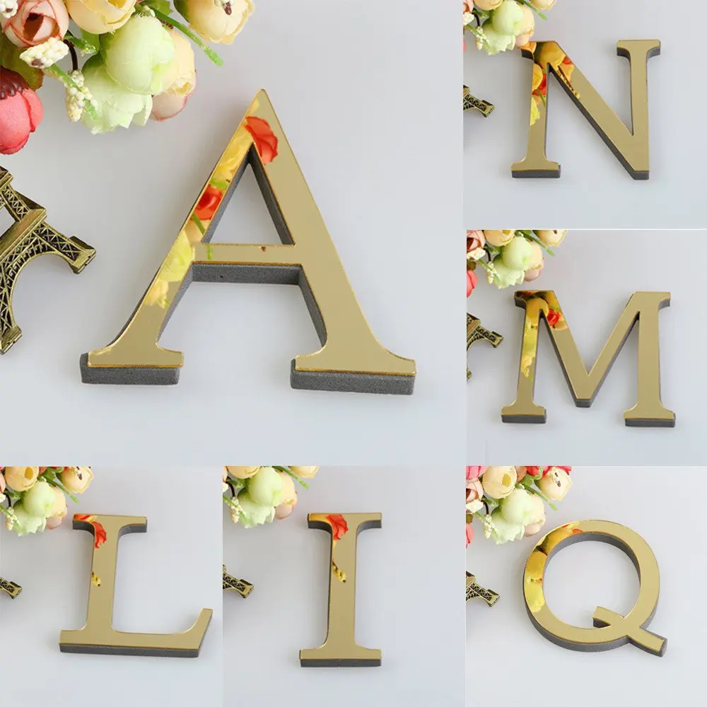 Golden Acrylic Wall Decoration Mirror English Letter Sticker for Living Room Bedroom Home Decor
