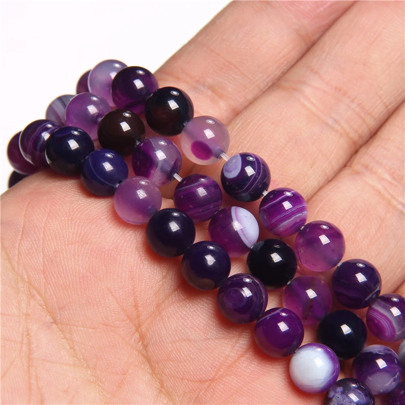 Natural Blue Green Red Yellow Purple Smooth Stripe Agates Stone Beads Round Loose 4 6 8 10 12 MM Agates Beads For Jewelry