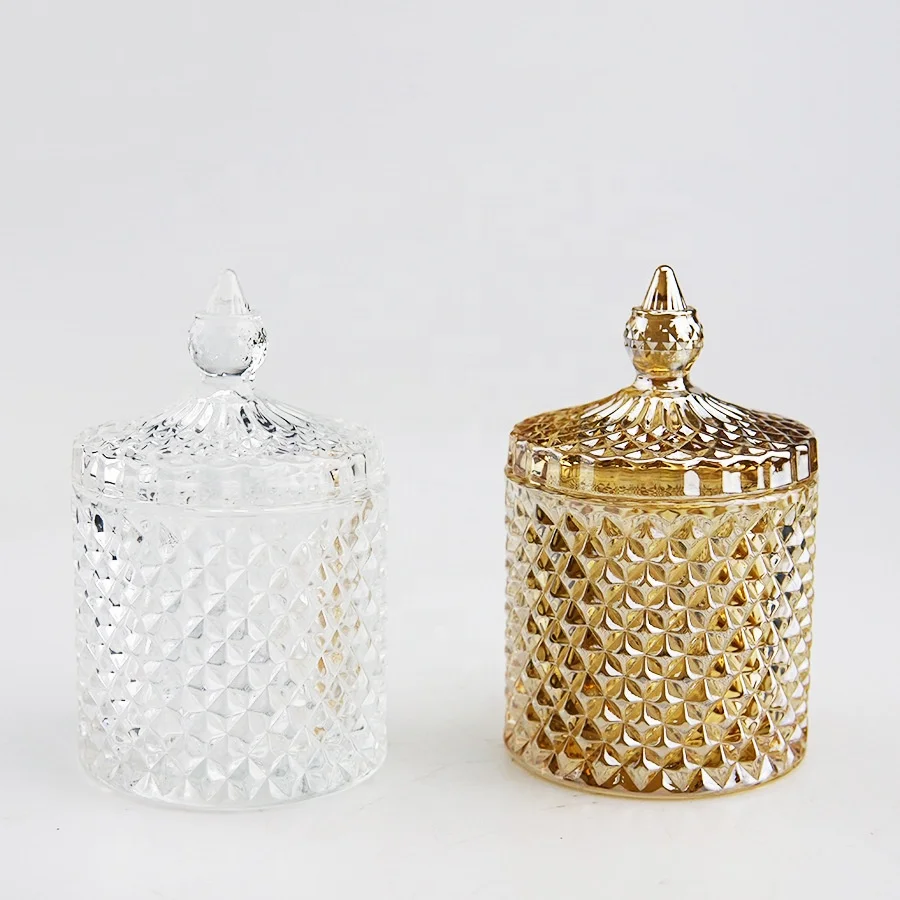 Candle Making Iridescen Dome Jar 8oz 10oz 12 oz Clear Gold Black White Geo Cut Glass Jar for Candles with Customized Box