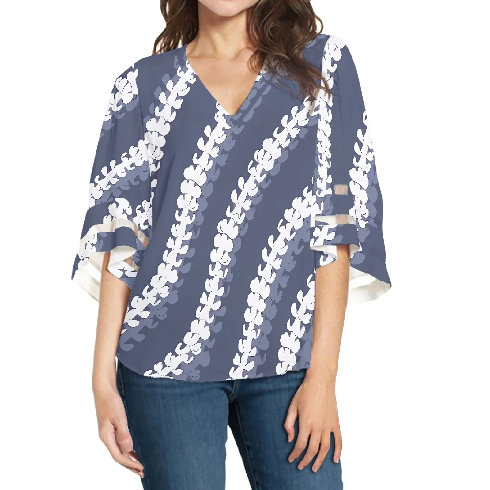 Black Polynesian Elei Floral Printed Blouse For Women Custom Fashion Blouses Elegant Women Summer Plus Size Short Sleeve Blouses