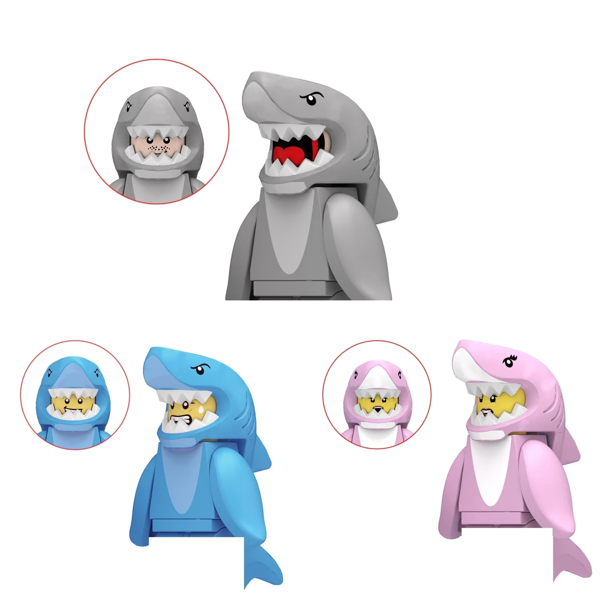 Blue Shark Man pink grey shark Famous Movie character plastic Mini Blocks Building Block Toys boys Kids