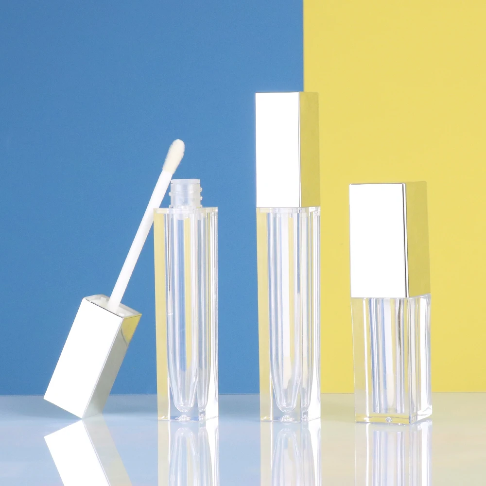 Cheapest Big Black Square Lipstick Tube With Brush Aluminium Plastic Cosmetic 10ml Empty Lip Gloss Tube with Brush Applicator