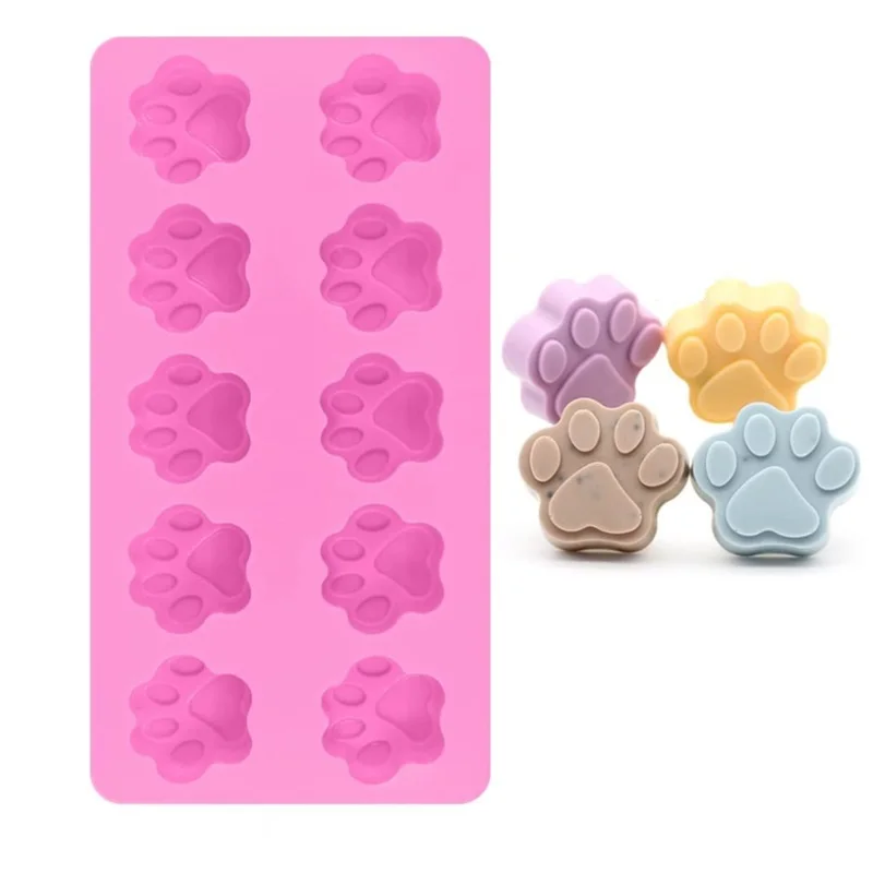 Silicone mold 10 grid dog paw cat paw baking chocolate candy jelly dog snacks ice grid DIY cake tool baking pet biscuits