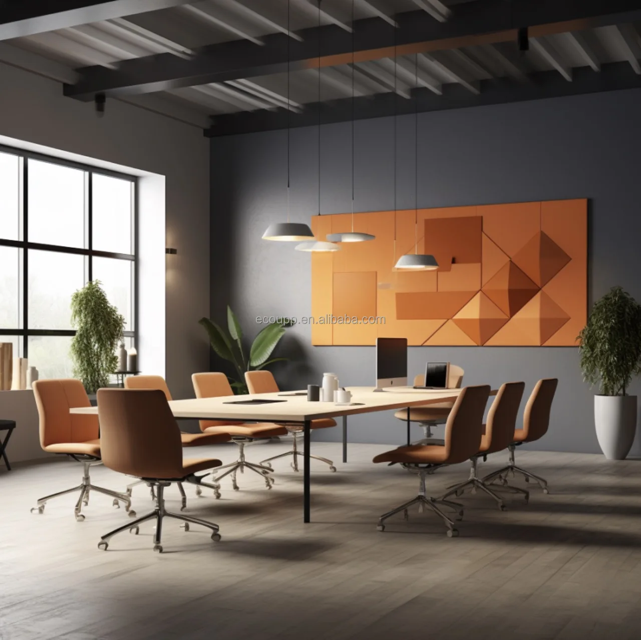 ECOUPP Factory Price Surface Smooth 3d Prismatic Ceiling Polyester Decorative Acoustic Wall Panel 9mm