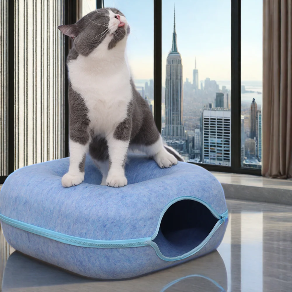 Hot Sale Ventilated Removable Cat Tunnel Semi Enclosed Donut Cute Felt Cat Bed