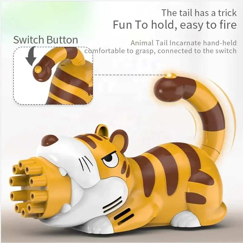 New Design Cartoon Animal Bubble Toys Tiger Bubble Gun Machine For Kids