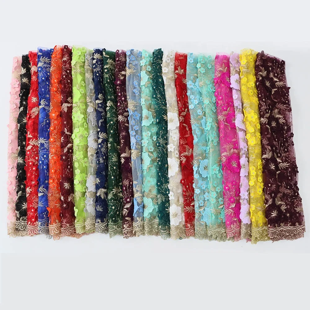 2024elegant mesh 3d flower embroidery tulle fabric factory wholesale price direct selling 22 color select embroidery lace fabric