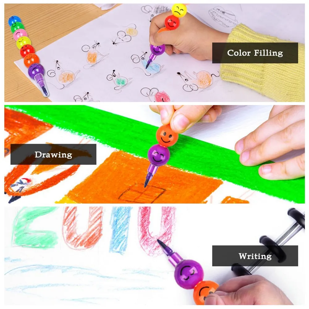 CX Wholesale 7 Color Smiley Stacking Crayons Creative fCute Children Graffiti Painting Rainbow Crayons for School Supplies