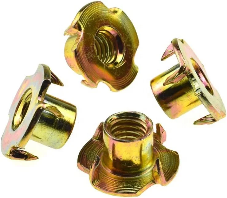 3/8 Inch T Nut 4 Prong Tee Blind Nuts Carbon Steel Zinc Plated Tee Nuts for Rock Climbing Wall