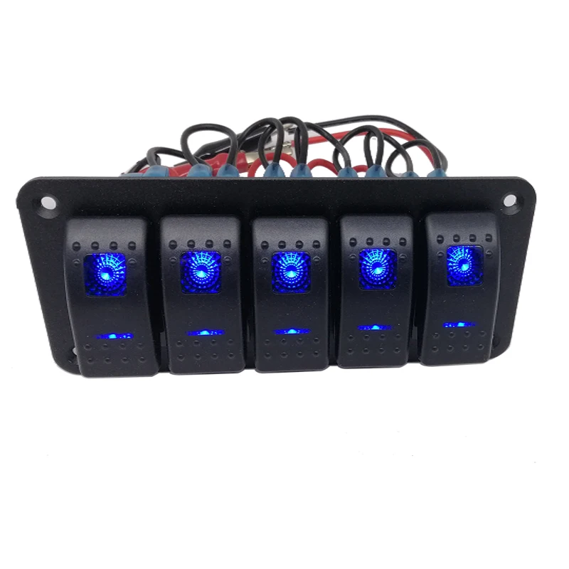 5 Gang  Rocker Switch Panel Toggle Dash 5 Pin ON/Off Pre-Wired Rocker Switch Red Backlit Switch for Automotive Car Marine