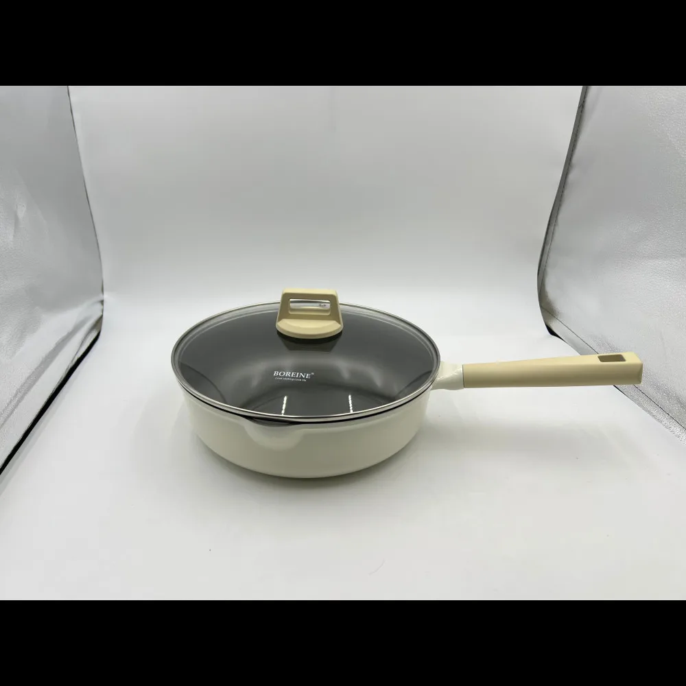 New arrival stand up straight die casting aluminum deep fry pan wok with Titanium-containing coating