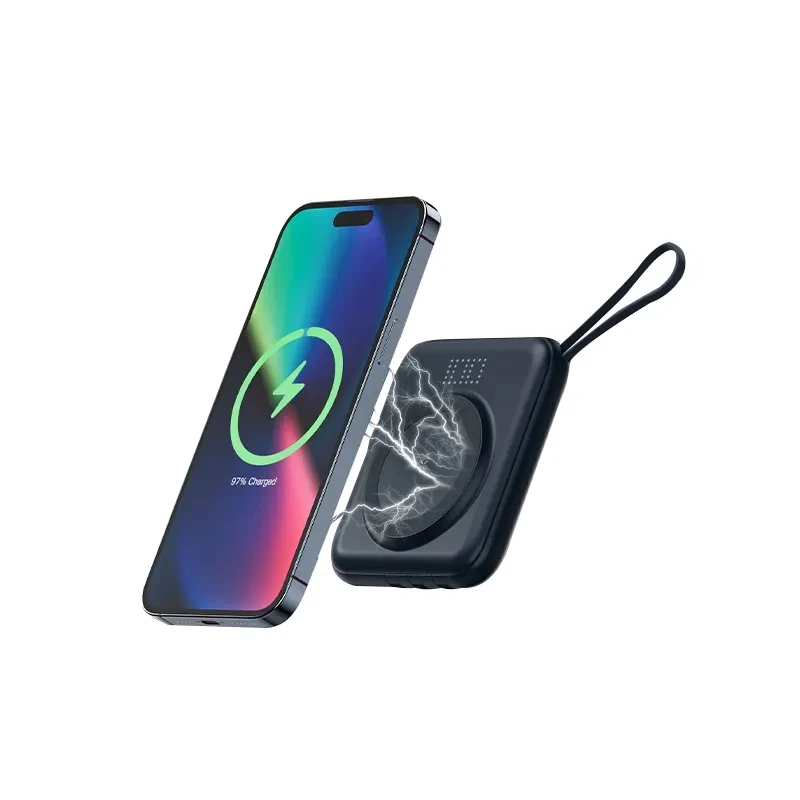 2024 Latest LED Light 10000mAh Power Bank with 4 wire Mini Phone Charger with Cable for iPhone 14 Pro Max