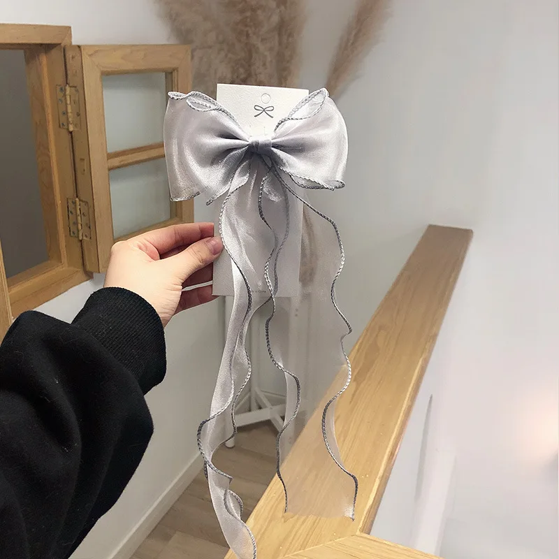 Wholesale American and European Style Fabric Hair Clip Korea Organza Ribbon Bows Hairpin for Girls Red Color for Daily Use