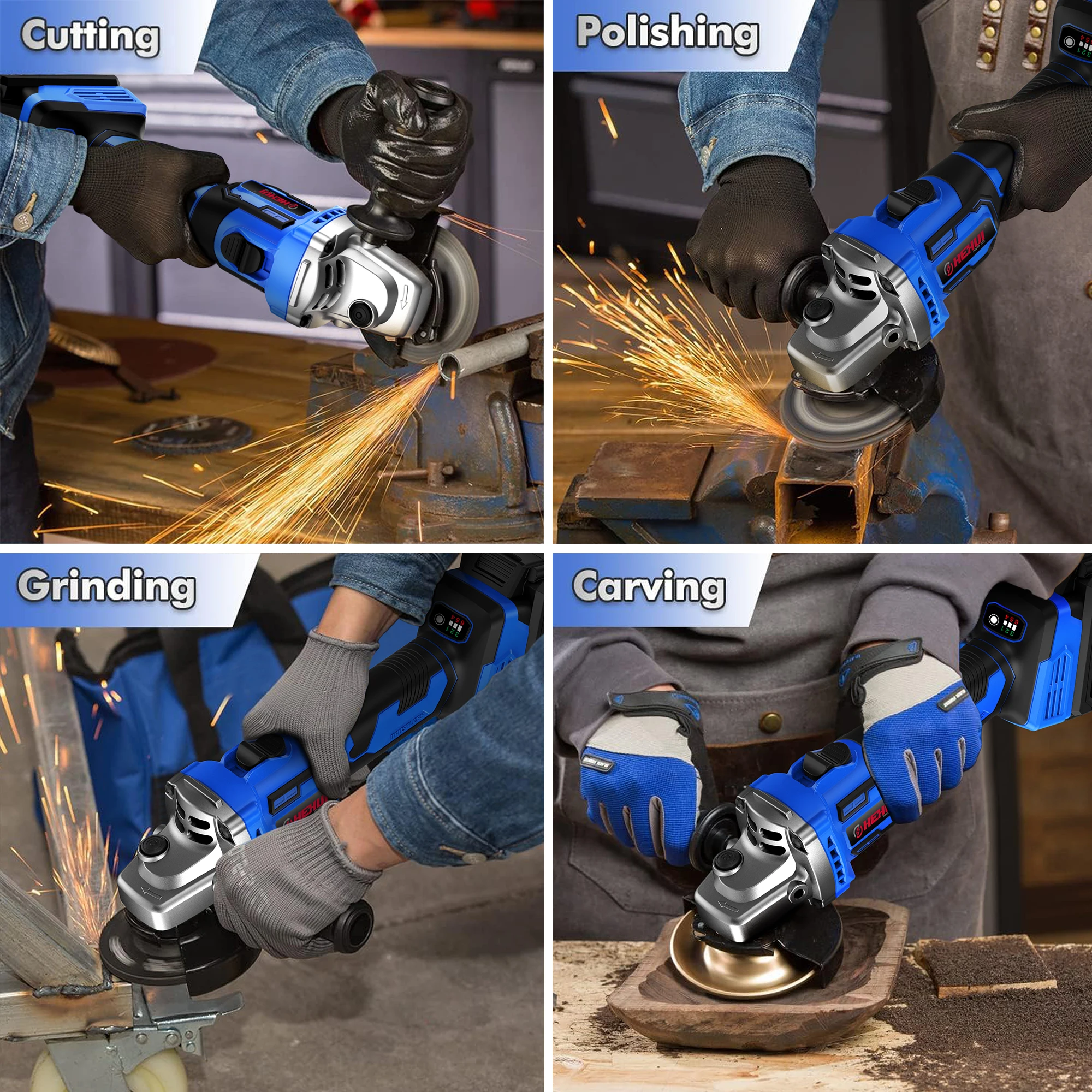 Hehui 20V Professional Industry 115Mm 3000~8500Rpm Angle Grinder Restart Protection Cordless Brushless Polishing Machine