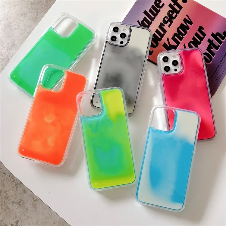Luminous neon Liquid Sand Case Mobile Phone Case For iPhone 12 Quicksand Glitter Liquid Phone Case For iPhone 12 pro