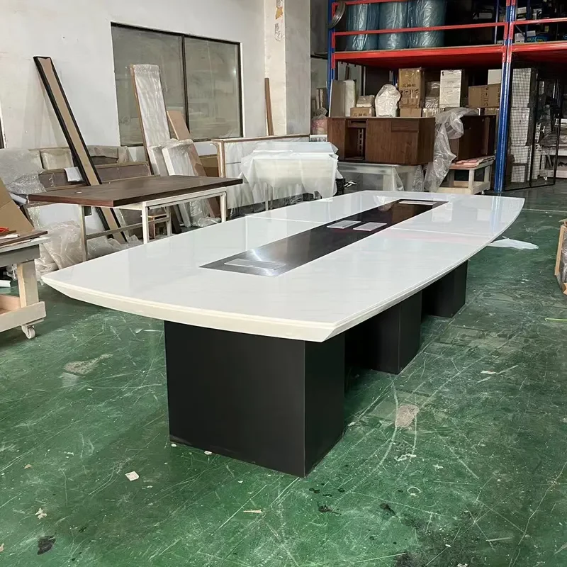 White Office Boardroom Table Black Leg Oval Shape 12 Seat Conference Table Made in Foshan