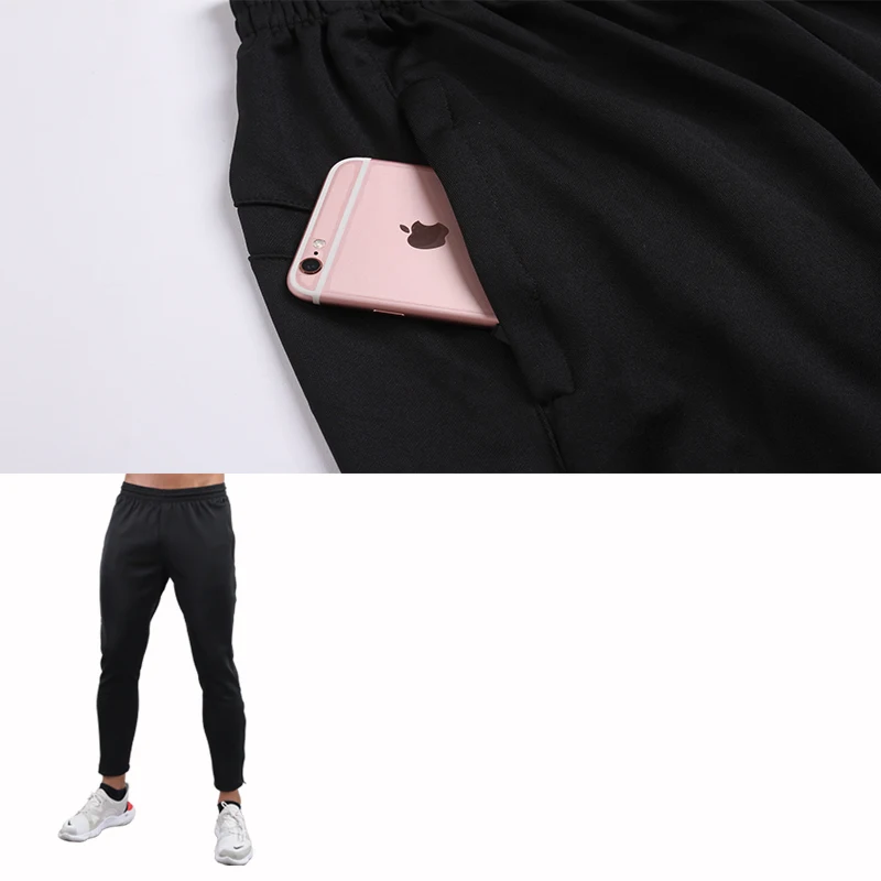 Mens Soccer Training Sport Trousers with Pocket Zipper Jogging Male Fitness Workout Running Pants 1 Piece Sportswear Adults