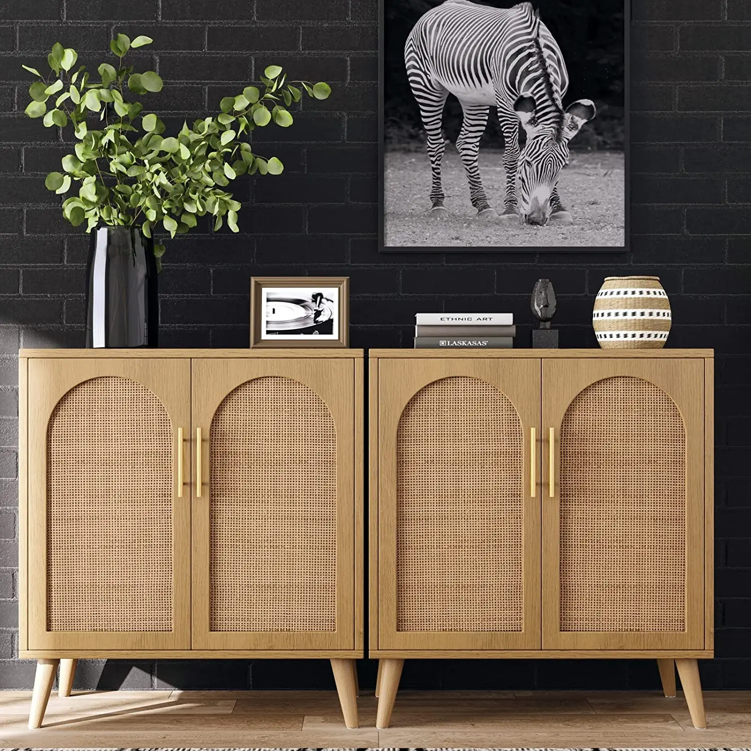 Accent Bathroom Floor Cabinet Modern Sideboard Buffet Cabinet living room cabinet with Rattan doors