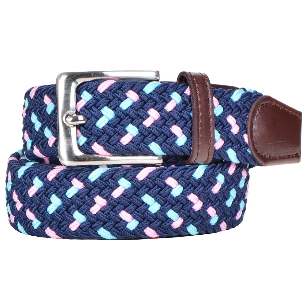 
Fashion Multi-color metal buckle sports style colorful cloth elastic braided belt 