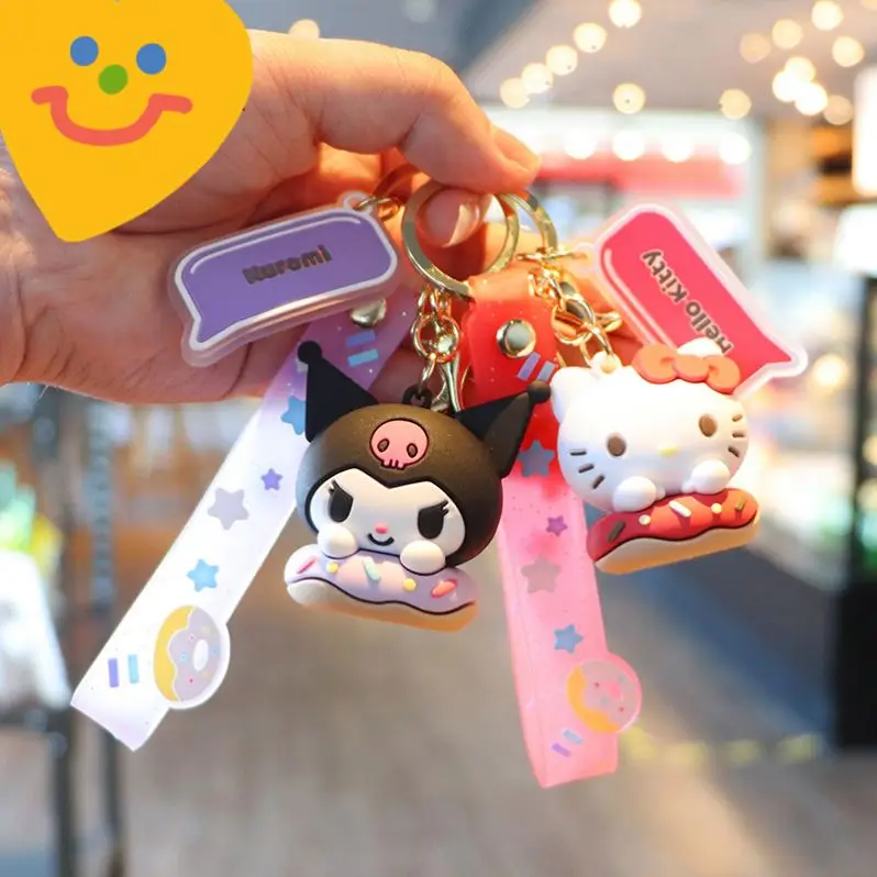 Оптовая продажа брелок в виде пончика Hello Kitty Kuromi Melody 3D подвесное украшение для автомобиля ключей маленький подарок