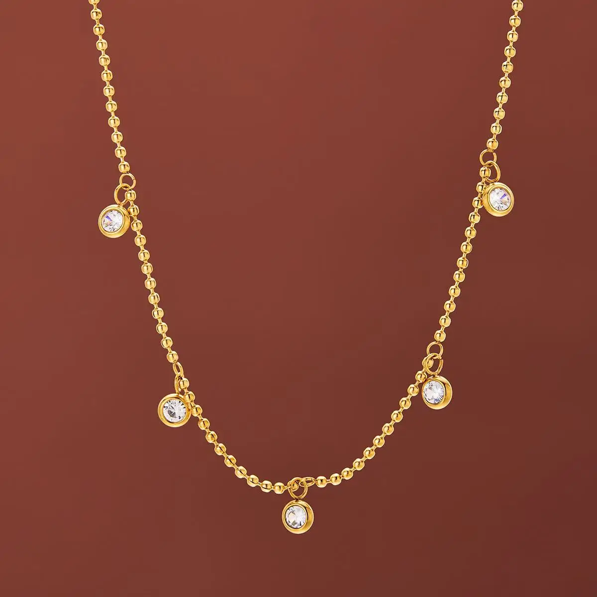 Simple Temperament Necklace For Women Stainless Steel Versatile High-grade Gold plated Zircon Clavicle Chain Necklace