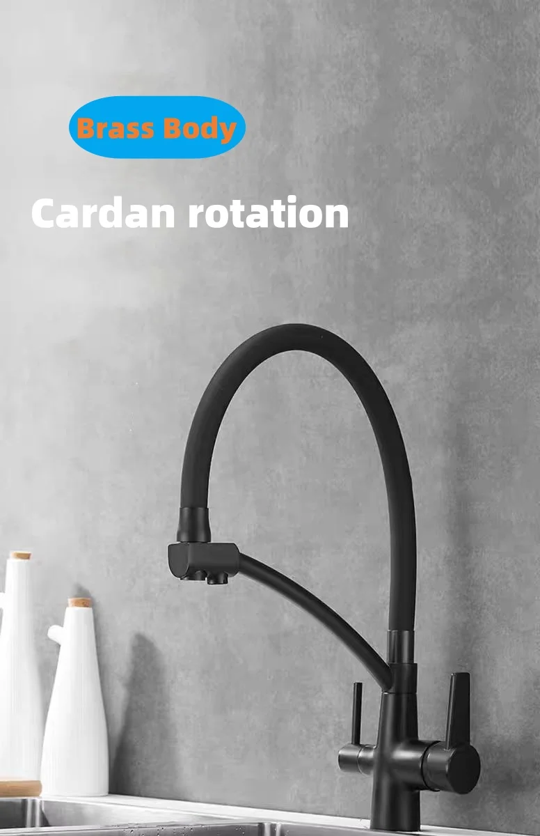 Modern 3 Way Water Filter Faucets    Kitchen Faucet Brass  Mixer Taps Spring Kitchen Sink Faucets