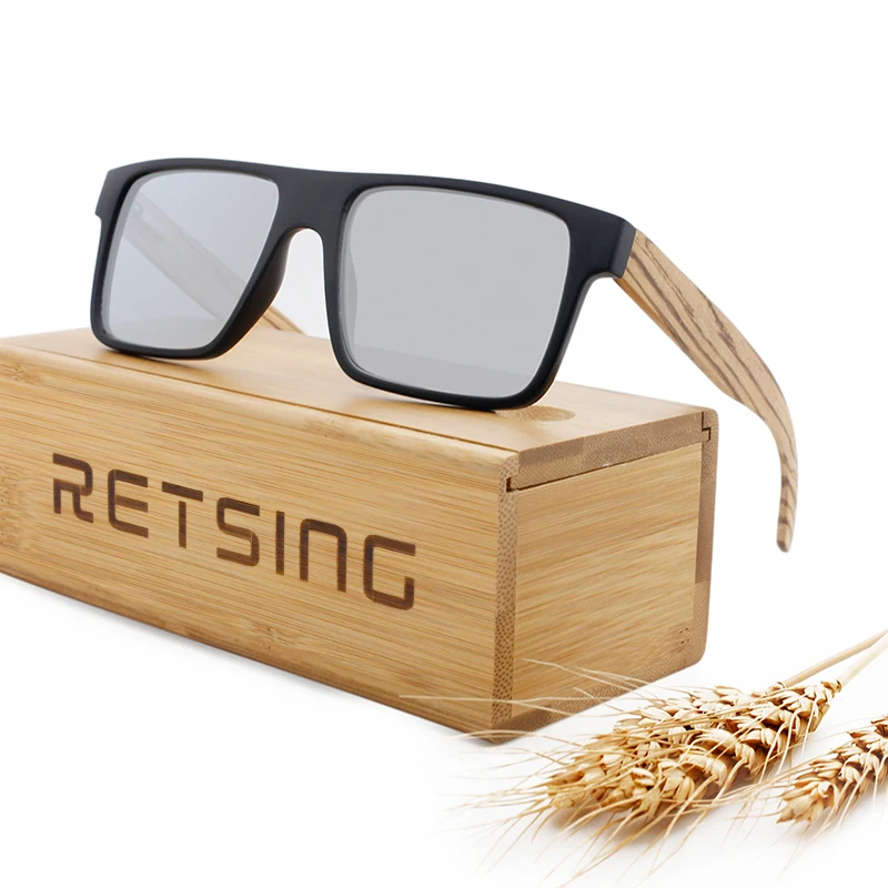 Handmade Wood Sunglasses Plastic Frame Bamboo Wood Temple Sunglasses Custom Logo Square Glasses For Men Women