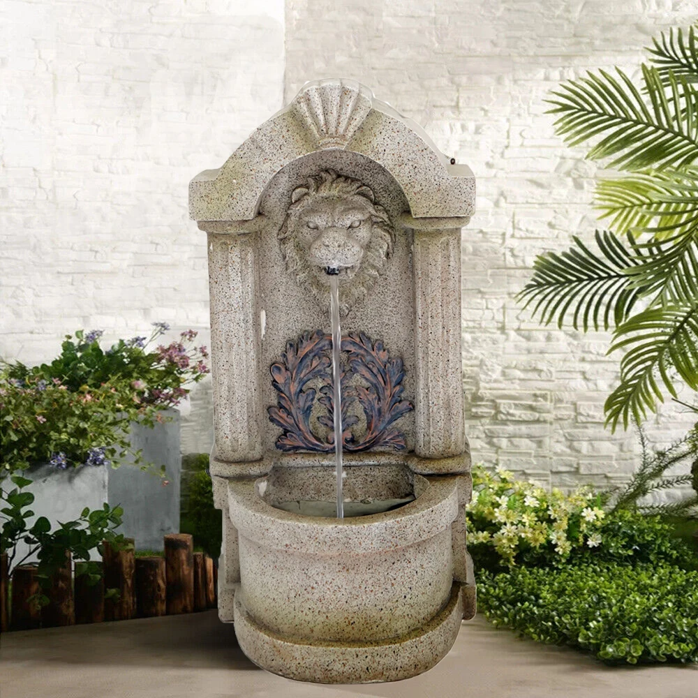 Indoor Zen Meditation Decor Home Fengshui Water Fountain With LED lion Resin Rockery Water Fountain