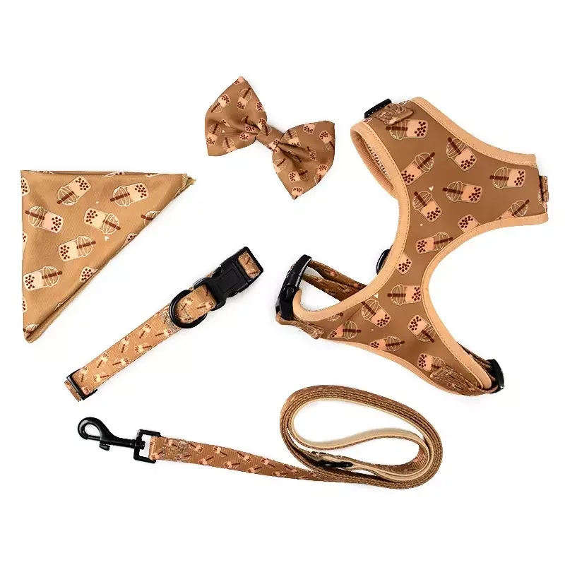 2022 HOMEFELT Pet Supplies Custom Designer Nylon Dog Collar and Leash Set Adjustable Strap Plaid Fabric Neoprene Dog Harness Set