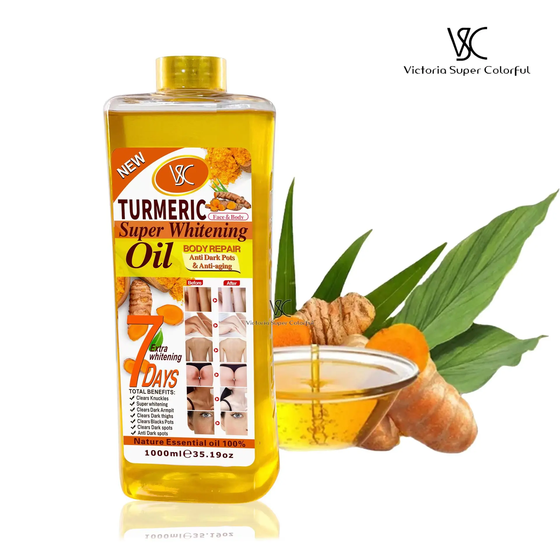 High Quality 1000ml Turmeric Oil Super Whitening Oil Skin Anti-Aging Dark Spot Removal Face&Body  Repair Massage Oil