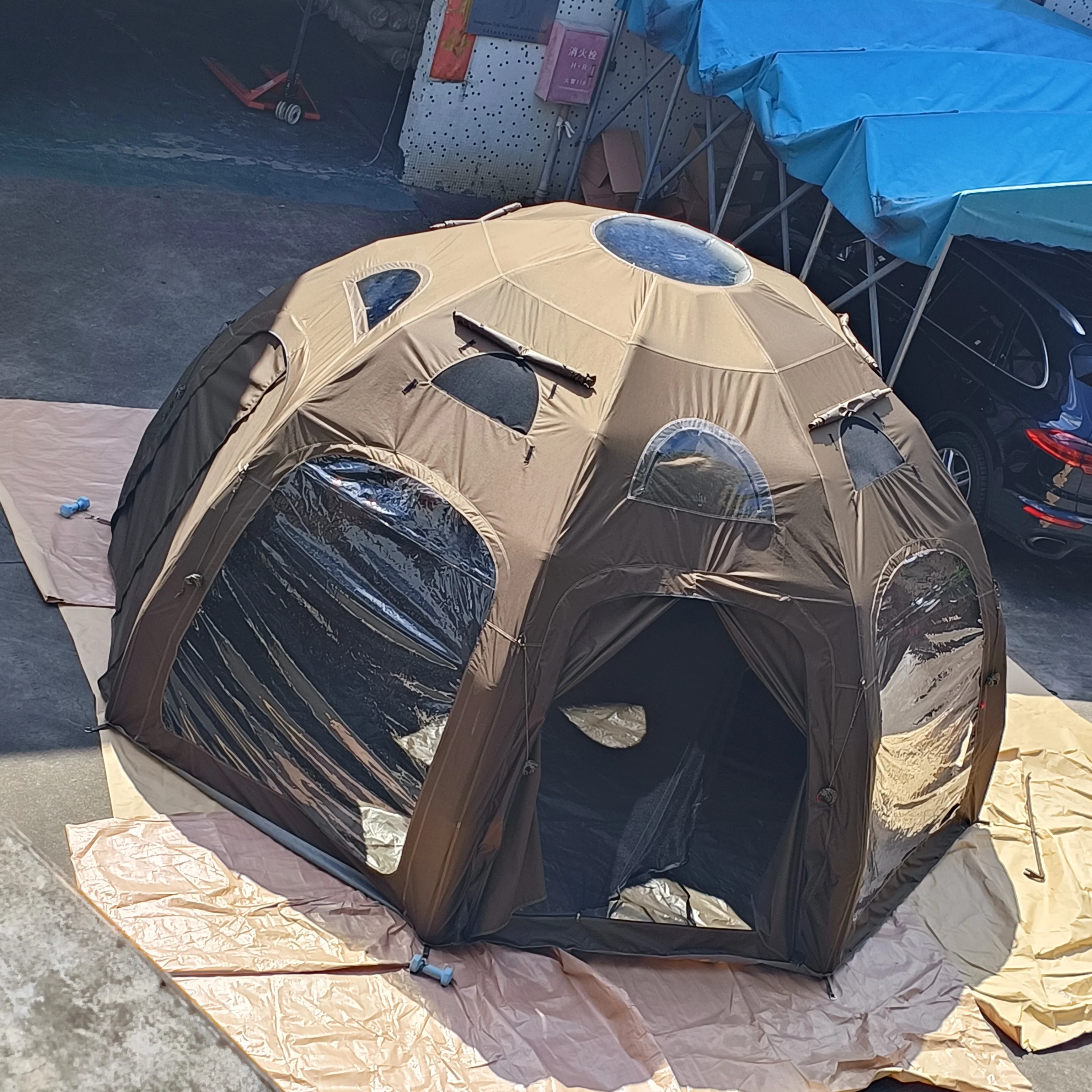 Automatic Opening Outdoor Cotton Inflatable Tent With Connecting Car Tent