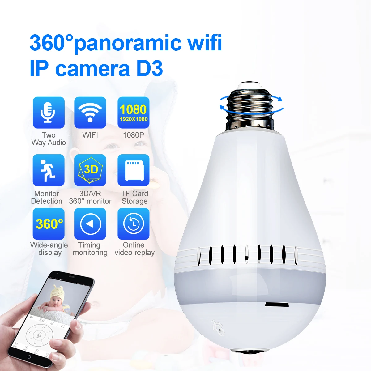  Ламповая лампа Беспроводная IP-камера WiFi 960P vr умная камера