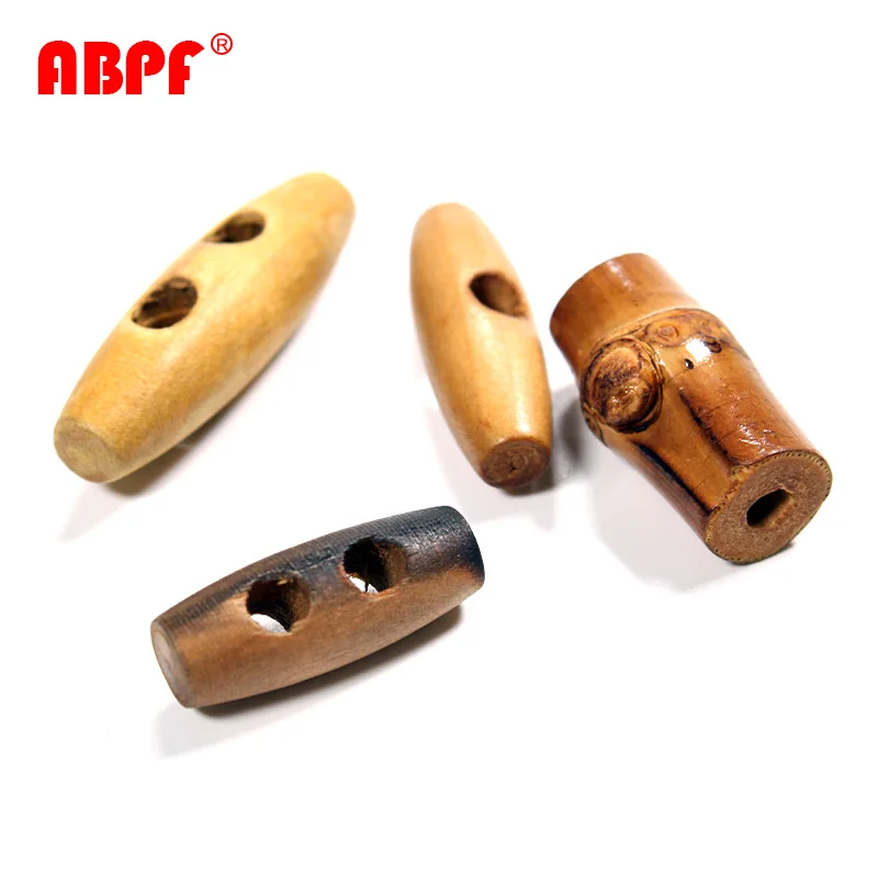 Garment Accessories Olive Round Cord Lock Decorative 30mm Long Natural Wood Button for Winter Coat
