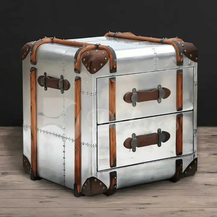 Modern Style Aviator Side Table 2 Drawers Industrial Cabinet Bedside Handmade Bulk Product Home Bedroom Aviation Style Furniture