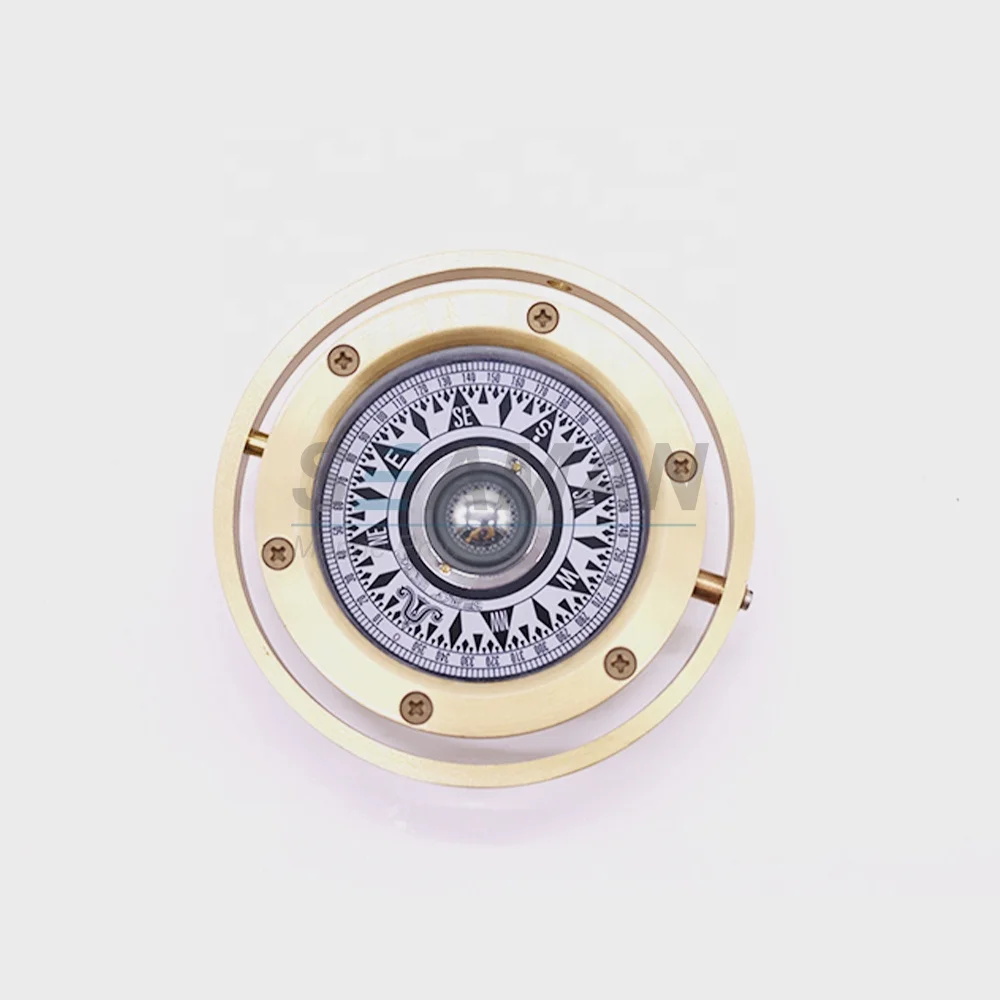 6 inch Nautical Brass Gimbal Compass with Wood Box for Boat