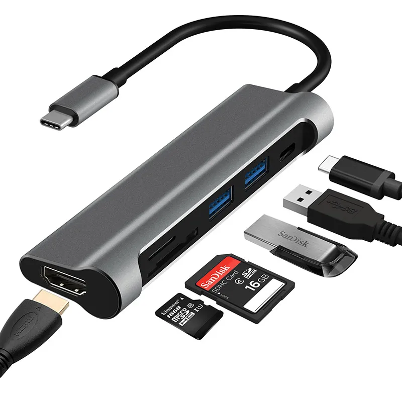 
High Quality 6 in 1 HUB Type C USB 3.1 with Type C Power Delivery Charger for Lenovo Laptop 