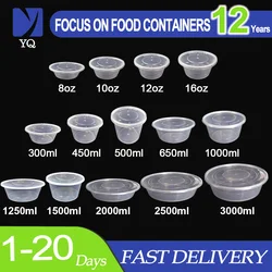 Yiqiang Clear Leakproof Microwavable Disposable Round Food Container,Transparent Black Plastic Soup Bowl With Lids