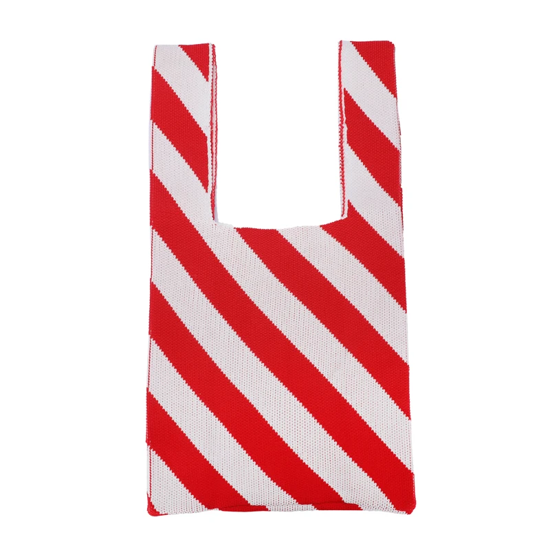 2021 new simple stripe pattern medium sizeladies girls purses folded bags woven wire handbags for women