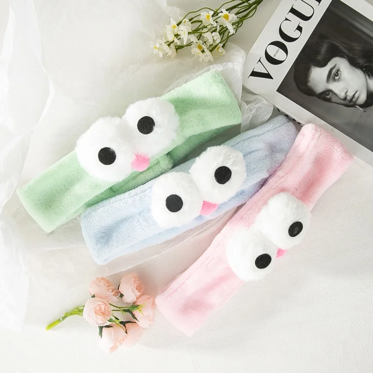 Popular Self-Adhesive Big Eyes Girls Cute Skincare Headband Soft Cartoon Makeup Facial Headband For Bathing And Face Washing