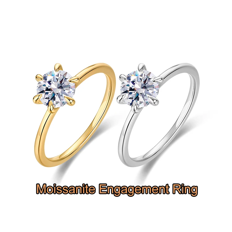 Light Luxury Jewelry Silver 6 Claws Engagement Ring 1 Carat Lab Diamond D Color Wedding Ring Round Cut Moissanite Diamond Ring