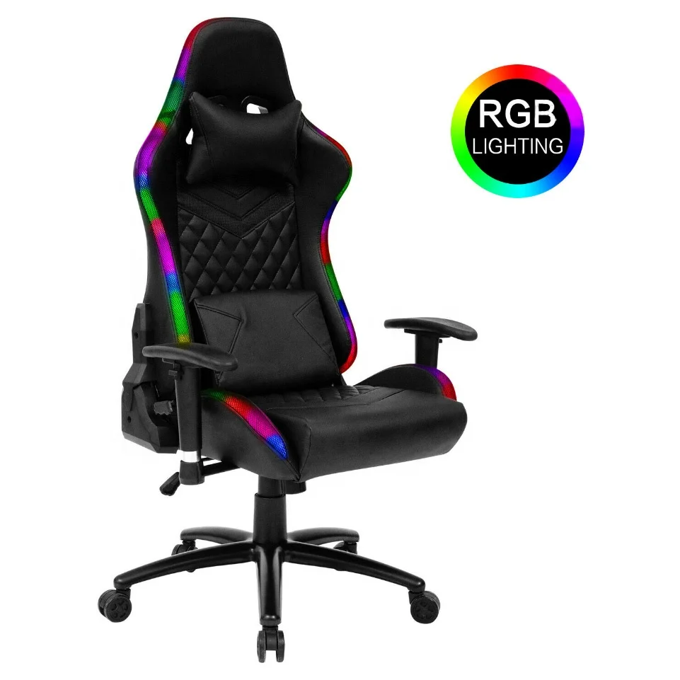 
Wholesale Executive 360 degree Swivel Custom PU Leather 2D Armrest Computer LED Gaming Chair RGB 