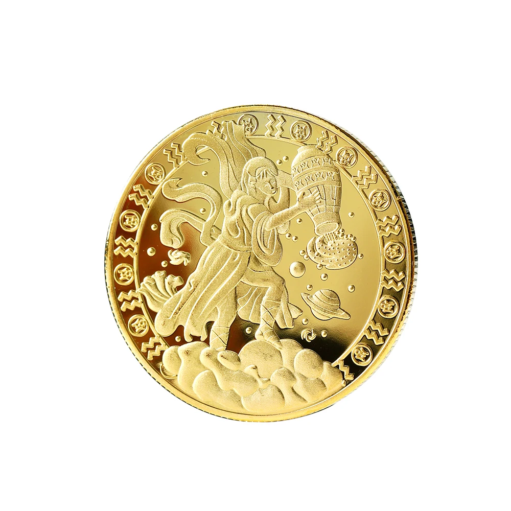 European fashionable gold lucky shiny sun rise 12 constellation coin