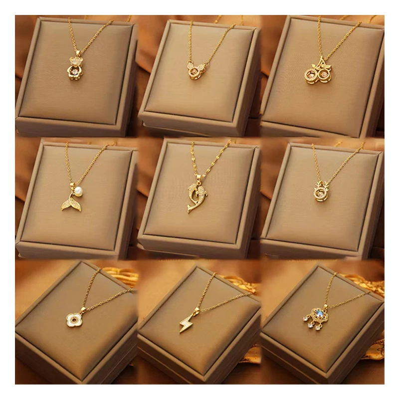 Fashion Jewelry Smart Flower Necklace Women Clavicle Chain Tiger Eye Stone Flower Pearl Pendant 18K Stainless Steel Necklace