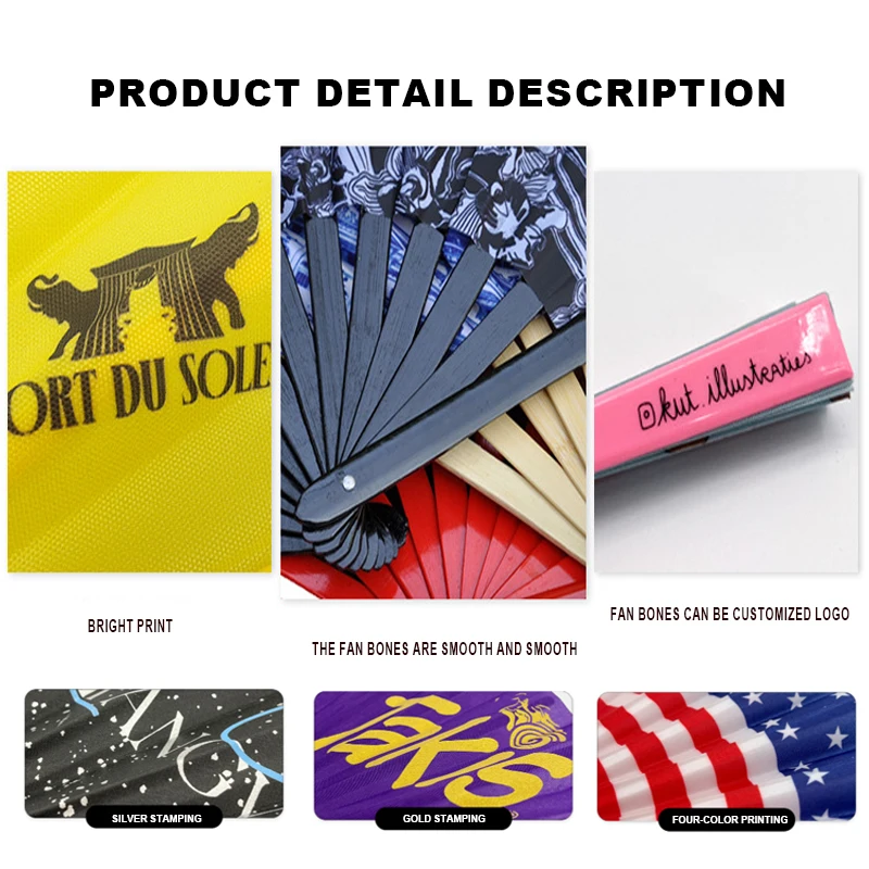 Custom Logo Bamboo Crafts Large Folding Rave Fans Holographic Festival Wedding Party Clack Hand Held Fan