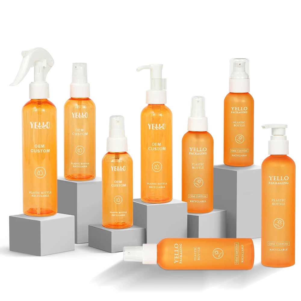 Empty 30Ml 50Ml 100Ml 250 Ml 8 Oz 500Ml 16Oz Clear Yellow Pet Pcr Plastic Liquid Fine Mist Spray Bottles With Spray Pump