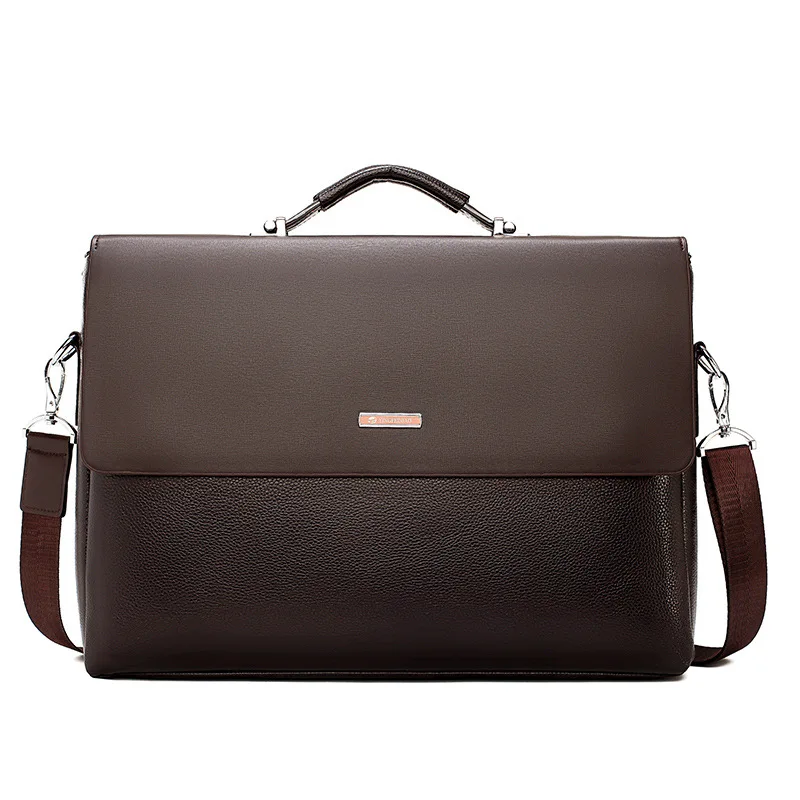 2019 Vintage Luxury Pure Color PU Business Bags with Shoulder Strap Mens Waterproof Briefcase Leather Laptop Bag