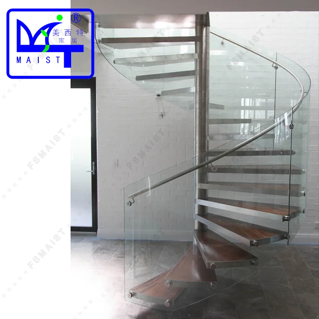 304/316 stainless steel glass stairway indoor/outdoor  spiral staircase made in China-Maist