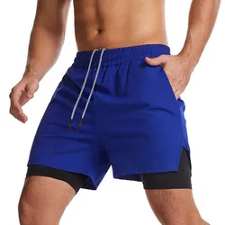 Wholesale Multicolor Running Mens Sports Design 2 In 1 Double - Deck Double Layer Male Custom Bodybuilding Gym Shorts